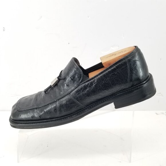Mezlan Platinum Tuscany Mens Loafers Shoes Black Full Ostrich Quill sz 9.5M main image 5